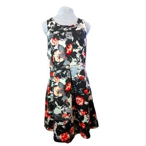 Lord & Taylor szXL foam scuba floral black fit & flare midi retro dress VGUC